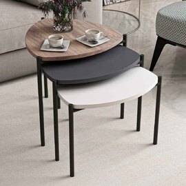 Kingsley Triangle Wooden Nest of 3 Side Table with Metal Legs in Multicolour