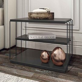 Kingsley Wooden Side Table with Black Metal Frame in Anthracite