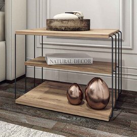 Kingsley Wooden Side Table with Black Metal Frame in Atlantic Pine