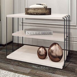 Kingsley Wooden Side Table with Black Metal Frame in White