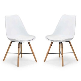 Kintar White Plastic Chairs with Oak Legs in Pair