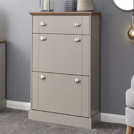 Kirkby Wooden Shoe Cabinet With 2 Flap Doors In Grey And Oak