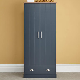 Kirkby Wooden Wardrobe With 2 Doors 1 Drawer In Slate Blue And Oak