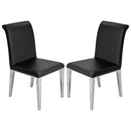 Kirkland Black Faux Leather Dining Chairs In Pair