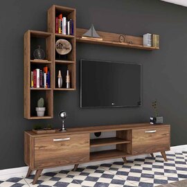 Kiyomi Wooden Entertainment Units with Bookshelf in Walnut