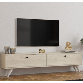 Kiyomi Wooden TV Stand with Plastic Legs in Travertine Marble Effect