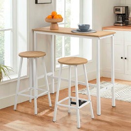 Kohana Rectangular Wooden Bar Table with 2 Stools in White and Oak