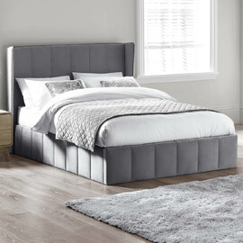 Kokomo Velvet Ottoman Storage King Size Bed - Grey