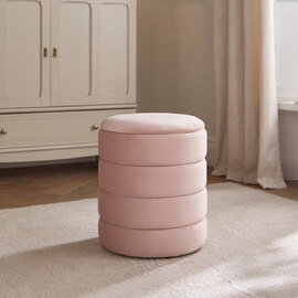 Kosea Velvet Storage Stool in Blush Pink