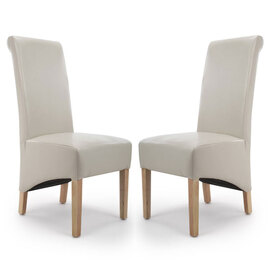 Kyoto Ivory Leather Dining Chairs With Oak Legs In Pair