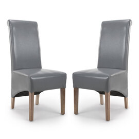 Kyoto Grey Leather Dining Chairs With Oak Legs In Pair
