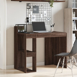 Krum Wooden Laptop Desk With 2 Shelves In Brown Oak
