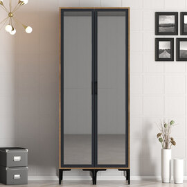 Kumsal Mirrored Wardrobe with 2 Doors in Anthracite and Walnut
