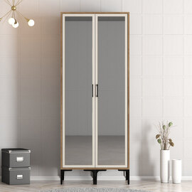 Kumsal Mirrored Wardrobe with 2 Doors in Cream and Walnut
