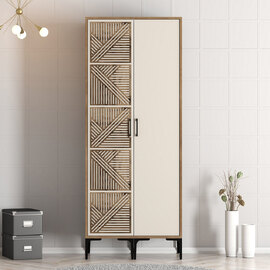 Kumsal Wooden Wardrobe with 1 Cream Door in Walnut
