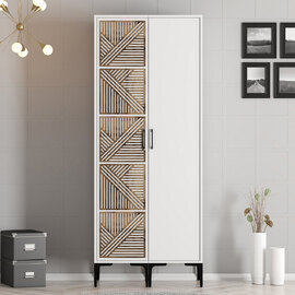 Kumsal Wooden Wardrobe with 1 Geometric Slatted Door in White