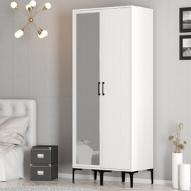 Kumsal Wooden Wardrobe with 1 Left Mirror Door in White