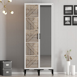 Kumsal Wooden Wardrobe with 1 Right Mirror Door in White