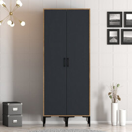 Kumsal Wooden Wardrobe with 2 Anthracite Doors in Walnut