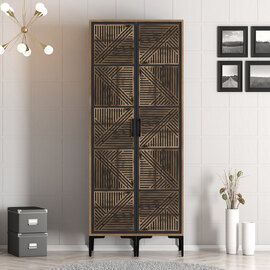 Kumsal Wooden Wardrobe with 2 Doors in Walnut and Anthracite