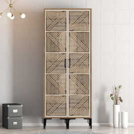 Kumsal Wooden Wardrobe with 2 Doors in Walnut and Cream