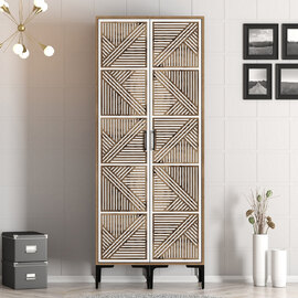 Kumsal Wooden Wardrobe with 2 Doors in White and Walnut