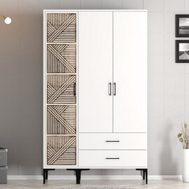 Kumsal Wooden Wardrobe with 3 Doors 2 Drawers in White