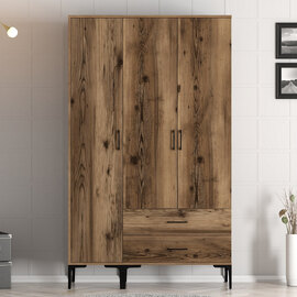 Kumsal Wooden Wardrobe with 3 Doors in Walnut