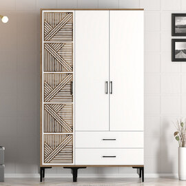 Kumsal Wooden Wardrobe with 3 Doors in White and Walnut