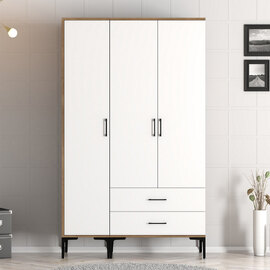 Kumsal Wooden Wardrobe with 3 White Doors in Walnut