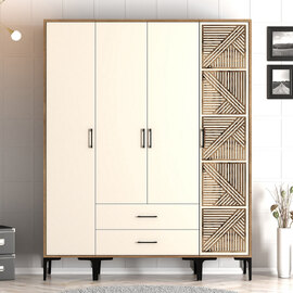 Kumsal Wooden Wardrobe with 4 Doors in Cream and Walnut