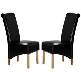 Kutztown Black Leather Dining Chairs With Oak Legs In Pair