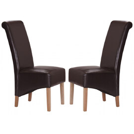 Kutztown Brown Leather Dining Chairs With Oak Legs In Pair