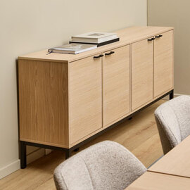 Kutztown Wide Wooden Storage Cabinet With 4 Doors In White Oak