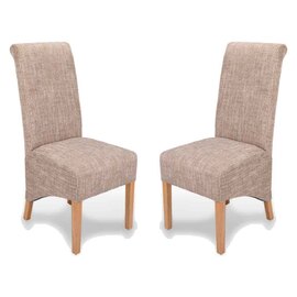 Kyoto Fabric Dining Chairs In Pair - Tweed Oatmeal