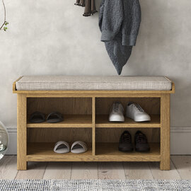 Kysen Wooden Hallway Seating Bench with Fabric Seat in Oak