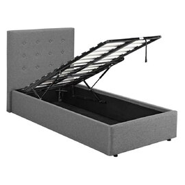 Lacer Plus Fabric Ottoman Storage Single Bed - Grey