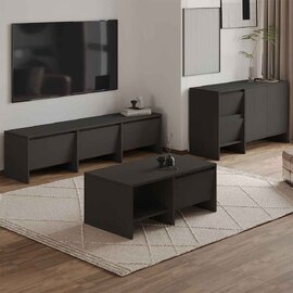 Lacin Wooden Living Room Furniture Set in Anthracite