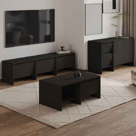 Lacin Wooden Living Room Furniture Set in Black