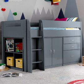 Lackey Wooden Mid Sleeper Bed With Storage In Grey