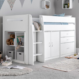 Lackey Wooden Mid Sleeper Bed With Storage In White