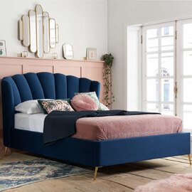 Laconia Fabric Ottoman Storage Double Bed In Midnight Blue