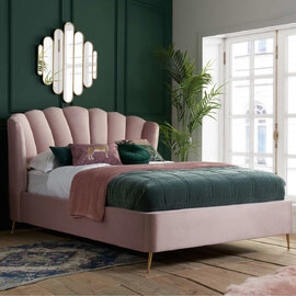 Laconia Fabric Ottoman Storage Double Bed In Pink