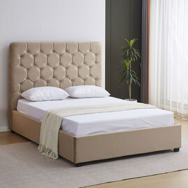 Laelio Velvet Fabric Double Bed in Fawn