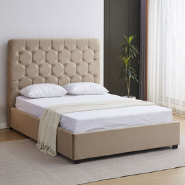 Laelio Velvet Fabric Ottoman Storage Double Bed in Fawn