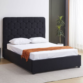 Laelio Velvet Fabric Ottoman Storage King Size Bed in Black