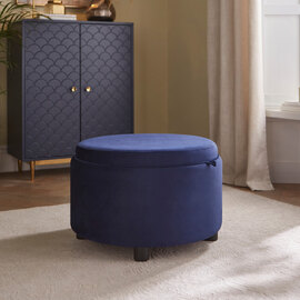 Laelis Velvet Tray Storage Stool in Midnight Blue