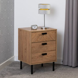 Lagos Wooden Bedside Cabinet With 3 Drawers In Medium Oak