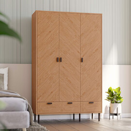 Lagos Wooden Wardrobe with 3 Doors 2 Drawers in Medium Oak Effect