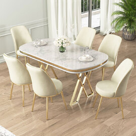 Lai White Lacquer Panel Dining Table with 4 Fabric Cream Chairs in Gold